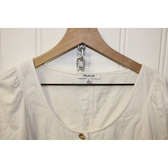 Madewell Women's Corduroy Shirred-Sleeve Button-Front Top Size Xsmall XS - Picture 4 of 8